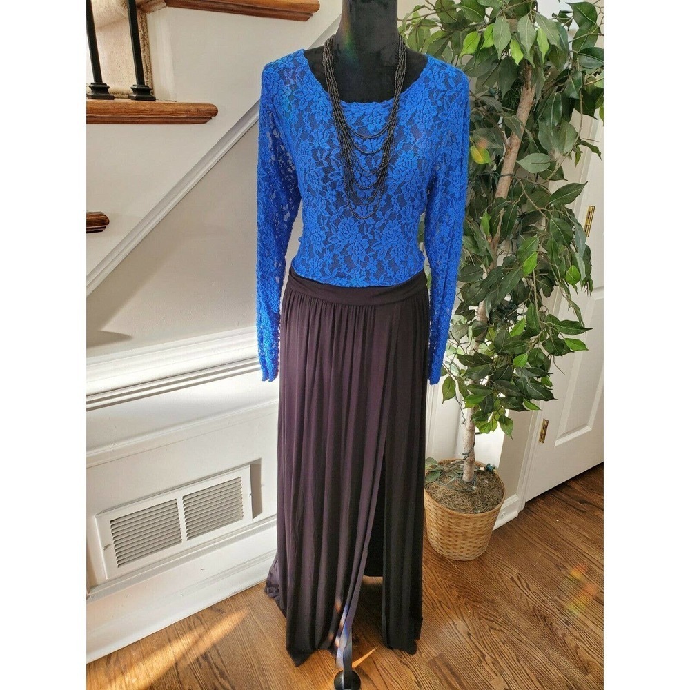 Boutique Sexy Diva Women Blue & Black Polyester Long Sleeve Long Maxi Dress M